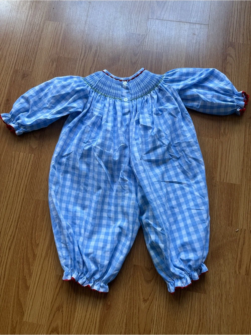 Shrimp & Grits Kids Smocked Blue Gingham One-Piece Romper 18 Months